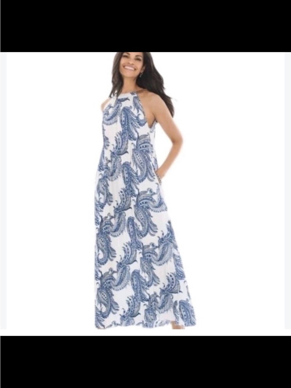 Chico's White Maxi Dress with Blue Paisley Print